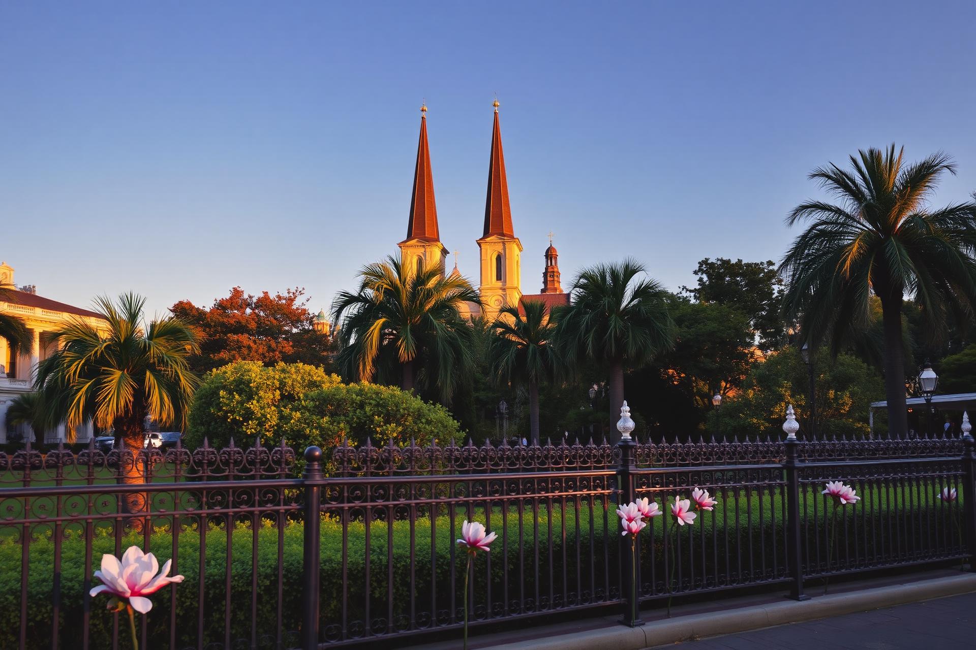 Jackson Square and St. Louis Cathedral at golden hour