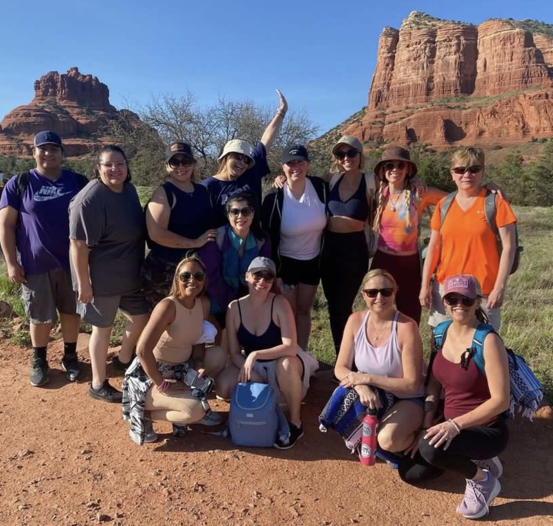 Retreat circle in front of the red rocks of Sedona